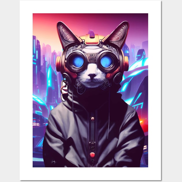 Cool Japanese Techno Cat In Future World Japan Neon City Wall Art by star trek fanart and more